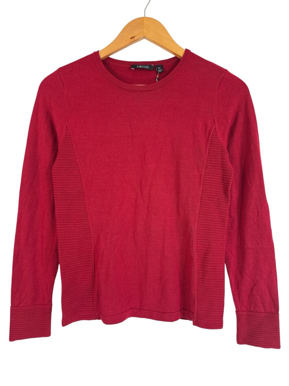 NWT Carlisle Women’s Crewneck Sweater Pepper Red Silk Cotton Ribbed Size S